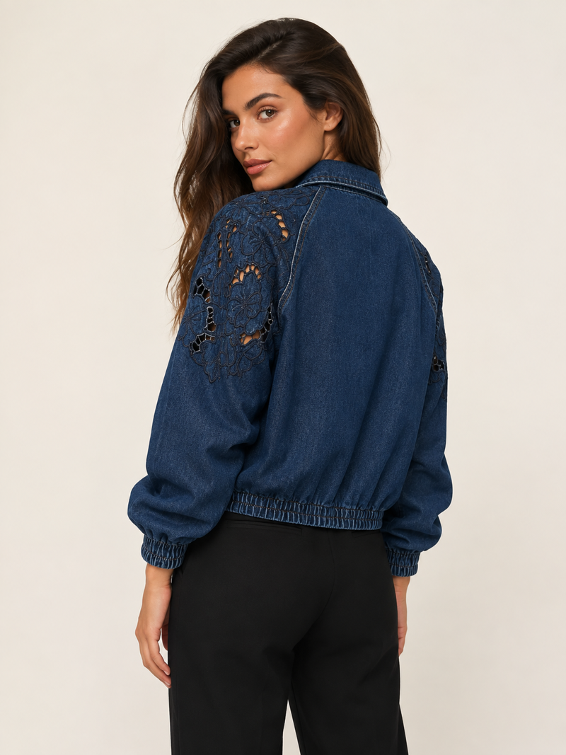 Tencel Denim Çiçek İşlemeli Bomber Ceket Görseli