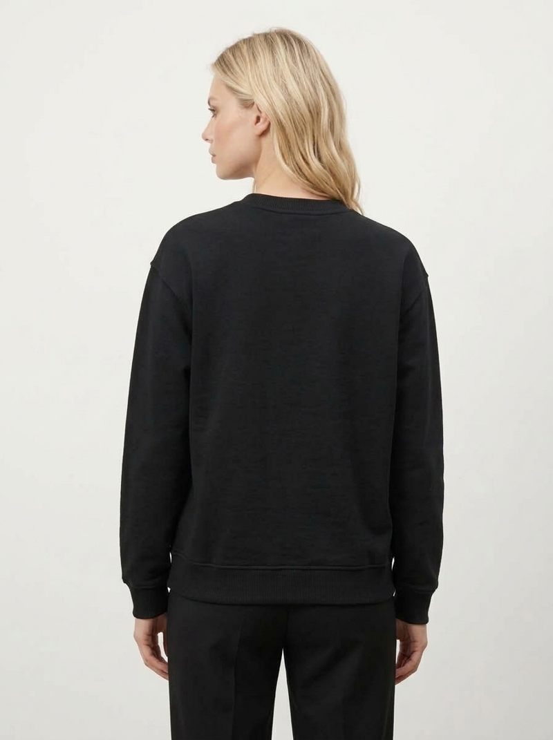 Göğüs Kabartma Kuş Nakışlı Düşük Omuz Bisiklet Yaka Sweatshirt Görseli
