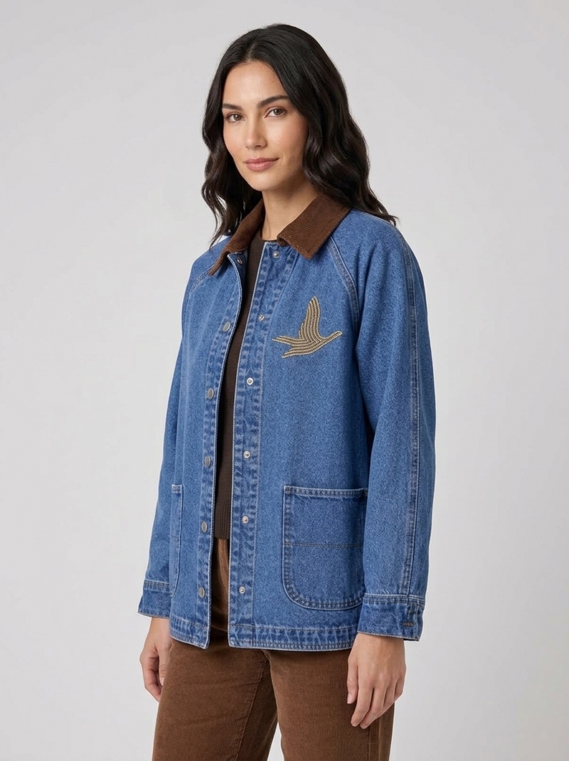 Kadife Yaka Taş İşlemeli Denim Ceket Görseli