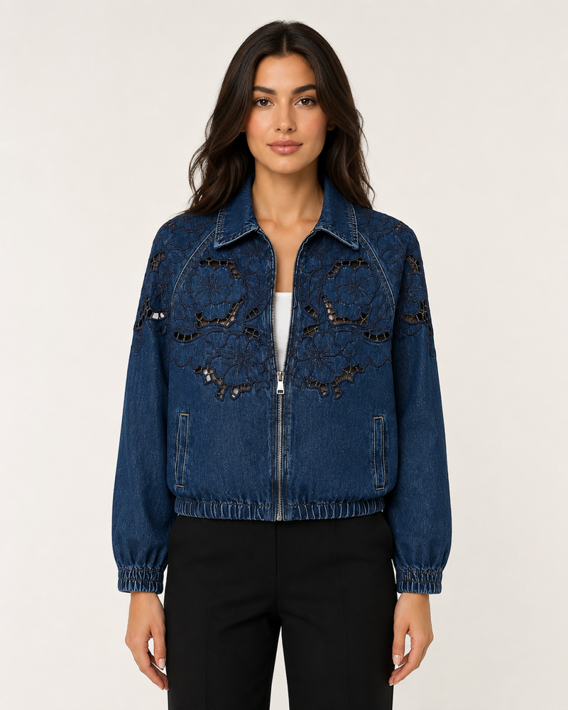 Tencel Denim Çiçek İşlemeli Bomber Ceket Görseli
